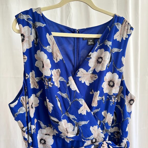 Jessica Howard Women's Plus 24W Blue Floral Faux Wrap Dress with Ruffle - Picture 8 of 13